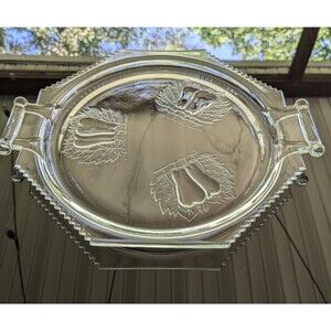 Vtg Jeanette Baltimore Pear Glass Serving Cake Platter Dish Tray Handles Cottage